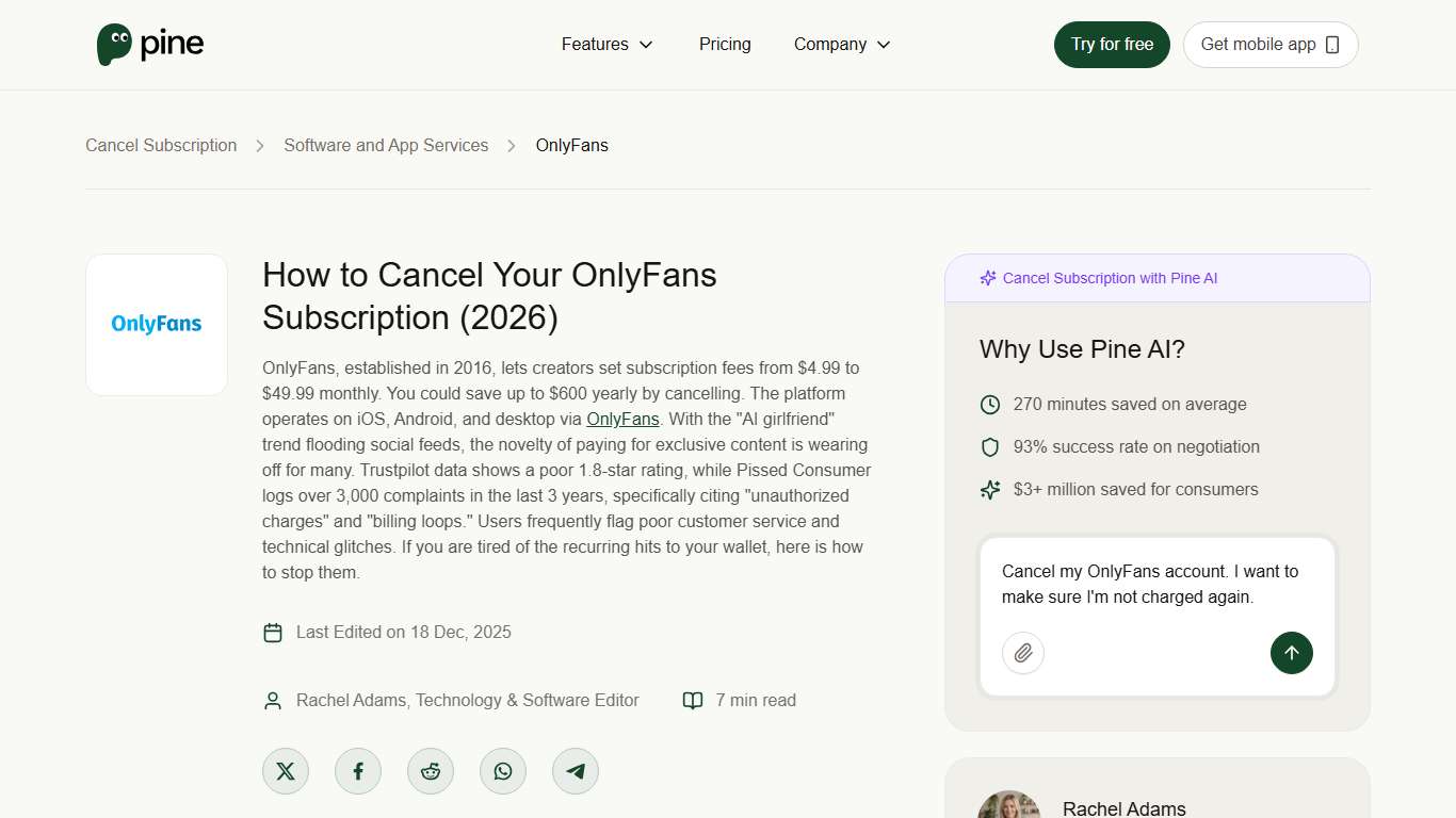 How to Cancel Your OnlyFans Subscription (2026) | Pine AI